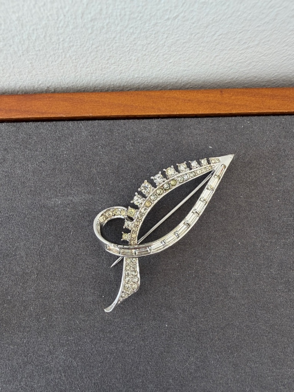 Boucher Rhinestone Brooch | Mid-Century Silver-Tone Leaf Design